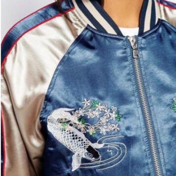 Blue Silk Japanese Bomber Jacket (US 8) - Picture 12 of 12